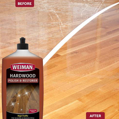 Weiman Wood Floor Polish and Restorer 32 Oz Bundle - High-Traffic Hardwood Floor, Natural Shine, Removes Scratches