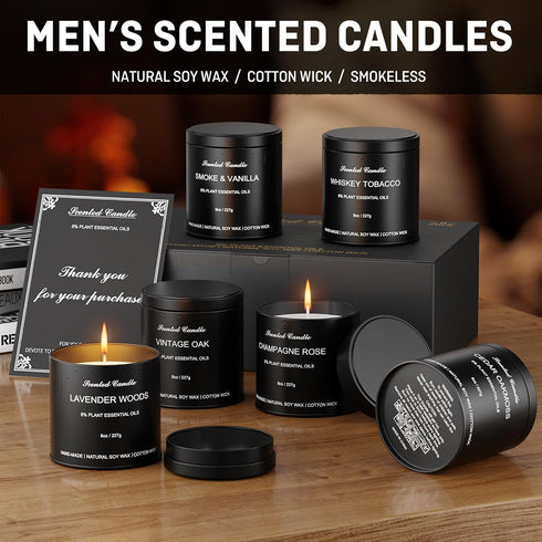HOMAMAMOON Set 6 Pack Mens Scented Candles Soy Wax Aromatherapy Candles for Men, Masculine Scented Candles
