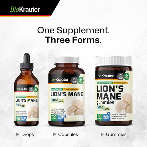 Lions Mane Supplement Capsules - Vegan, Organic Lion’s Mane Mushroom for Cognitive Function | 3 Months Supply