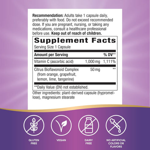 Nature’s Way Extra Strength Vitamin C with Bioflavonoids - 1 g Ascorbic Acid - 100 Capsules (2 Pack) for Immune Support*