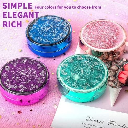 Contact Lens Case, Bling Constellations Travel Kit with Tweezers, Remover Tool, Mirror & Solution Bottle (Green)