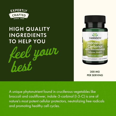 Indole-3-Carbinol I3C (60 200mg Swanson with Resveratrol - Supplement Promoting Cellular Protection - Natural