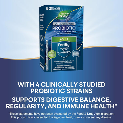Nature's Way Extra Strength Fortify Probiotic, 50 Billion Live Cultures, Digestive and Immune Health Support, 30