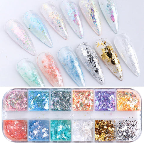 Iridescent Glitter Nail Art Sequins, Holographic 3D Irregular Ultra Thin Glitter Flakes for Women Girls