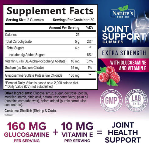 Joint Support Gummies, Extra Strength Glucosamine Supplement with Vitamin E for Joint Health, 60 Gummies for Men and