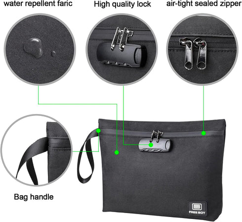 Free Boy Smell Proof Bags 11.8"x8.6" Durable Odor Proof Stash Bag with Combination Lock