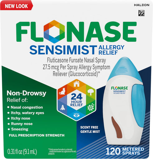 Flonase Sensimist Allergy Relief Nasal Spray for Non-Drowsy, 24-Hour Multi-Symptom Relief – 120 Sprays