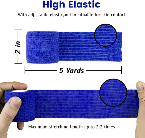 9 Rolls Self Adhesive Wrap Athletic Tape - Breathable Elastic Cohesive Bandage for Sports Injury & Pet (Dark Blue)