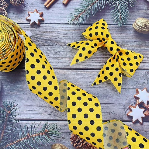 12 Yards Bumble Bee Wired Edge Ribbon, Yellow Craft Ribbons for Floral Hanging Ornaments, Home Decoration