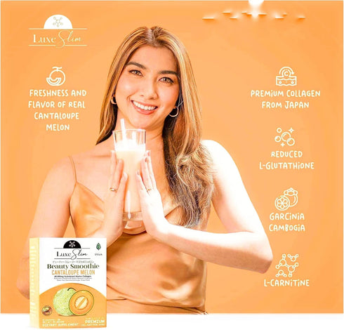 Beauty Smoothie Cantaloupe Melon, 80,000mg Hydrolyzed Marine Collagen, 21gx10 Sachets, 7.4075 Ounce