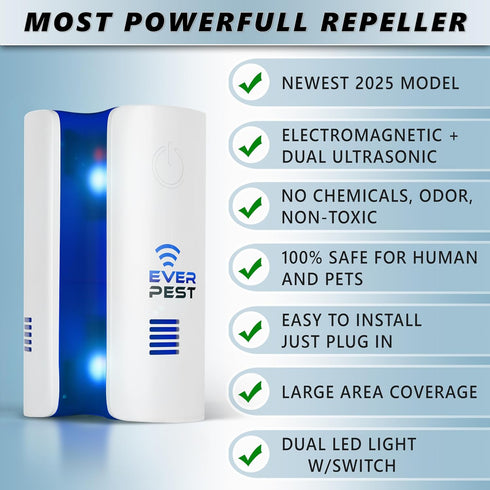 Ultrasonic Pest Control Repeller Plug-in, Electronic Insect Defender for Indoor Roach, Bed Bug, Mouse, Mosquito