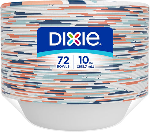 Dixie Small Paper Bowls, 10 Oz, 72 Count, Disposable, Microwave-Safe, Soak-Proof for Snacks and Light Lunches