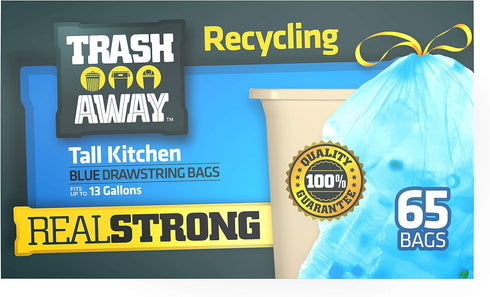 Trash Away (65 13 65 13 Heavy Duty Recycling Drawstring Bags | Tall & Strong Bags for Home & Kitchen - Ct, Gallons)