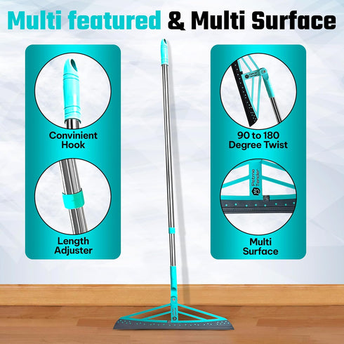 Magic Broom Squeegee Pet Hair Remover, Rotatable Extendable Silicone Broom for All-Surfaces with 60" Handle