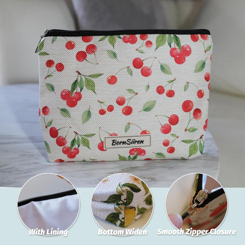 Makeup Bag Cherry Cosmetic Bag for Women Coquette Aesthetic Toiletry Bag Pouch Purse Organizer Travel Accessories Storage with Lining