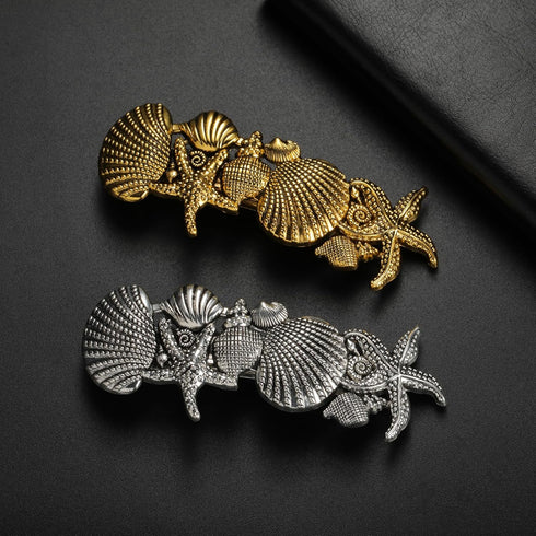TEAMER Rhinestone Oak Leaf Hair Clip, Ocean Shell Starfish Hand Crafted Vintage Barrettes for Women
