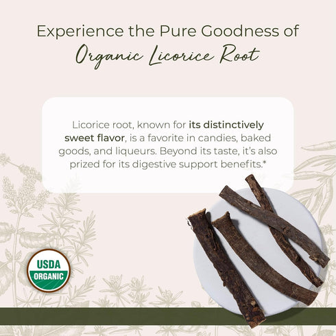 Starwest Botanicals Organic Dried Licorice Root Sticks 6" - 4 oz Pouch, Cut & Sifted, Certified Kosher, Non-GMO