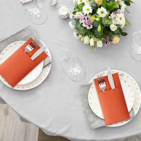Dark Orange Napkins (50 Pack) - Disposable Linen-Feel Dinner Napkins with Built-in Flatware Pocket for Parties