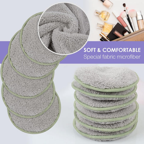 SUNLAND 16 Pack Reusable Makeup Remover Pads for Face, Eye, Lips - Microfiber Cleansing Gloves with Laundry Bag, Grey
