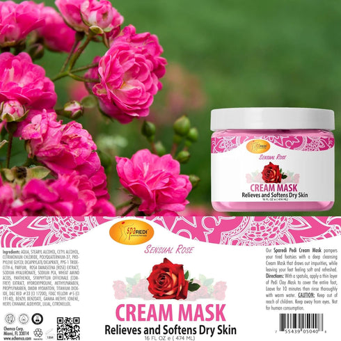 SPA REDI Body and Foot Cream Mask, Sensual Rose, 16 Oz, Hydrating Pedicure Massage for Tired Feet