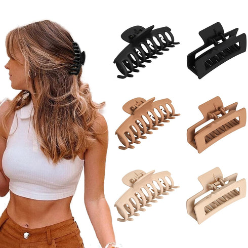 Vsiopy 6pcs Medium Large Matte Square Claw Hair Clips for Women, Versatile Styling for Thick & Thin Hair