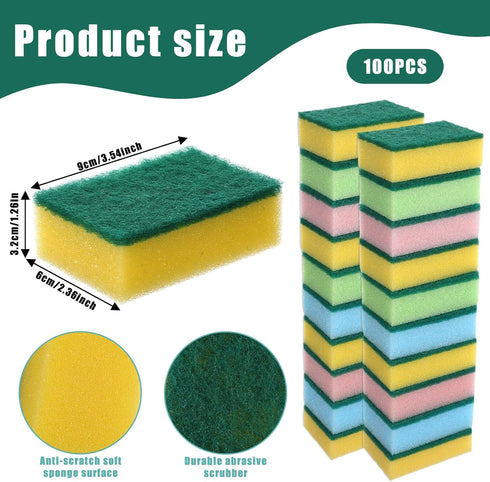 zisiueel 100 Pcs Heavy Duty Cleaning Scrub Sponges for Kitchen Abrasive Scrubber Sponge Bulk One Scouring Scrubbing One