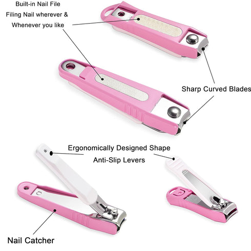 PAFASON Nail Clipper Trimmer Cutter Set - Super Sharp Fingernail & Toenail Clippers with Nail Catcher & Nail File for