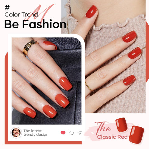 Modelones 32Pcs Red Press on Nails, Upgrade Short Square Fake Nails, Reusable Nail Kit with Glue, Mini Nail File, 16