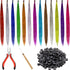 Xinnun 52 Pcs Colored Hair Feathers Extension Kit, Long Rainbow Synthetic Hair with 200 Pcs Micro Rings