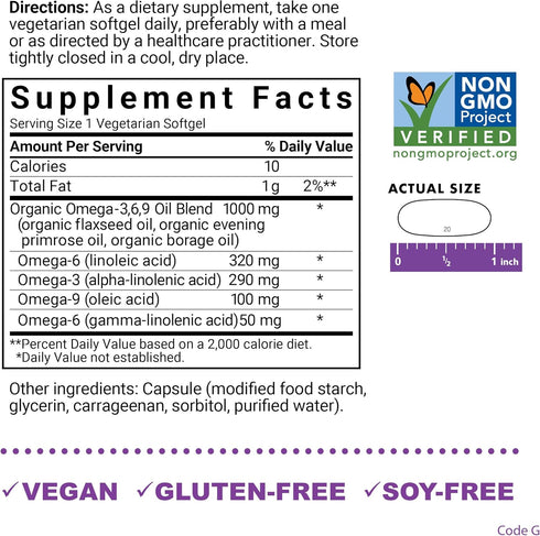 Bluebonnet Nutrition Plant Based Omega 3-6-9-1000 mg – for Heart Health* – Highly Absorbable Cold Pressed Oil – Non-GMO Project Verified, Vegan – Free of Gluten, Soy & Milk - 90 Softgels, 90 Serving
