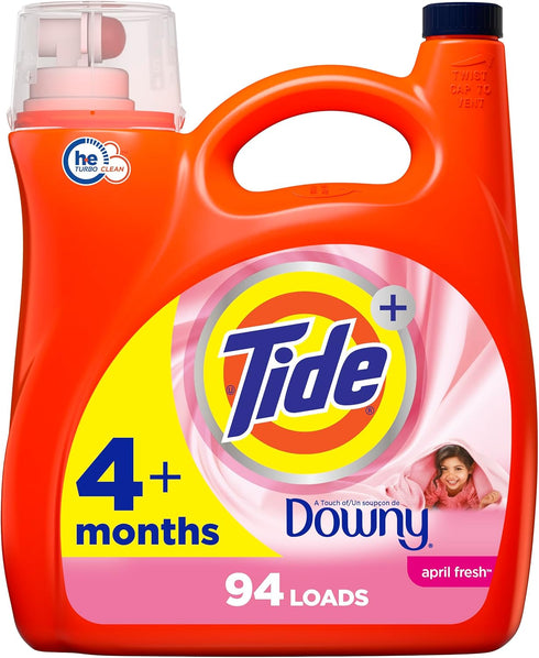 Tide plus Downy Liquid Laundry Detergent Soap, April Fresh Scent, HE Compatible, 132 fl oz, 94 Loads