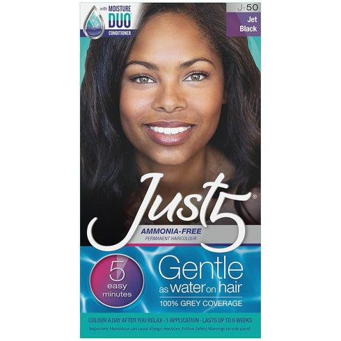 Just 5 Women's 5 Minute Permanent Hair Color, Jet Black, Grey Hair Coloring with Conditioner