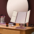 MELANNCO Rose Gold Tri Fold LED Vanity Mirror, 3 Magnifications, Dimmable LED Lights, Touch Control