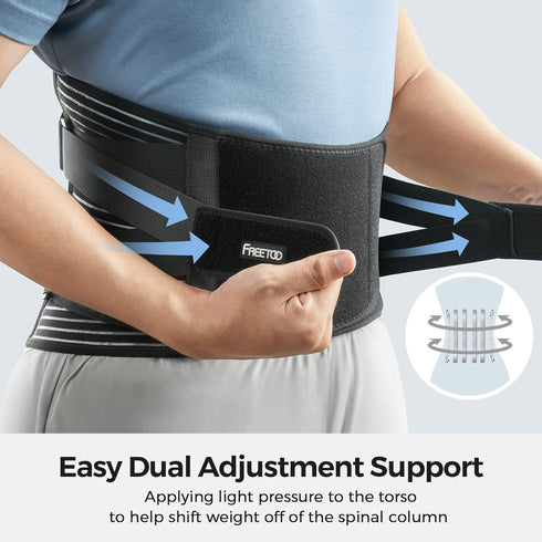 FREETOO Back Braces for Lower Back Pain Relief with 6 Stays, Breathable Support Belt for Men/Women (M)
