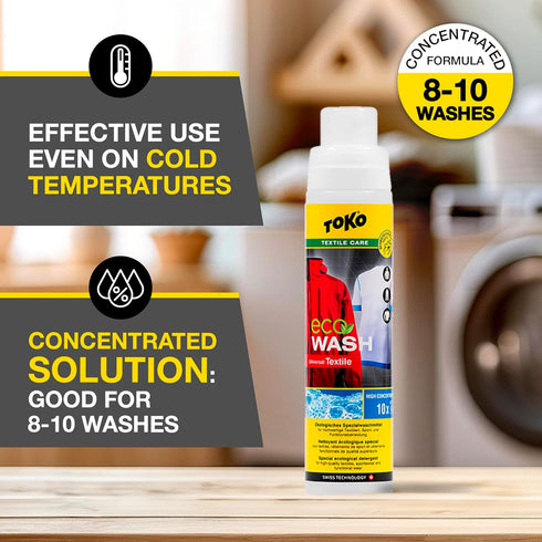 TOKO ECO Textile Wash, 250ml Detergent for Outdoor Apparel, 8-10 Washes per Bottle