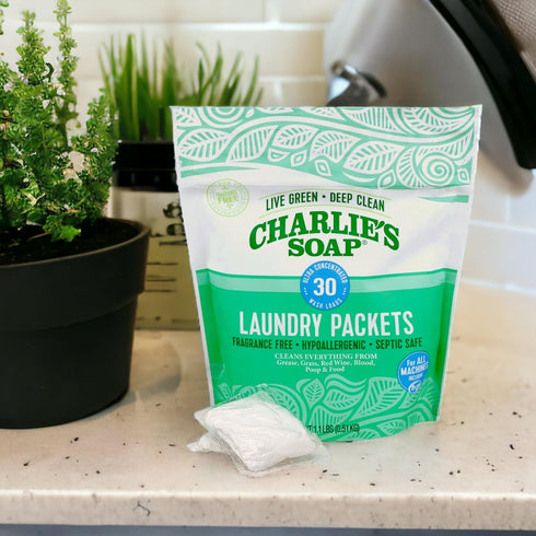 Packets 30 (1 Pack) Charlies Soap Fragrance Free Powdered Laundry Detergent Pods