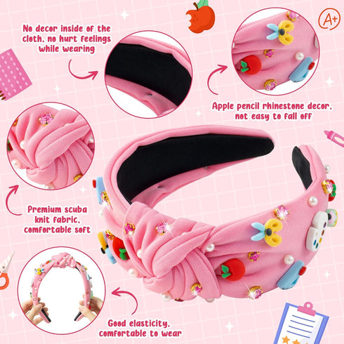 PANTIDE Jeweled Knotted Headband for Teachers, Rhinestone Pearl Embellished Hair Accessories, Back to School Gift