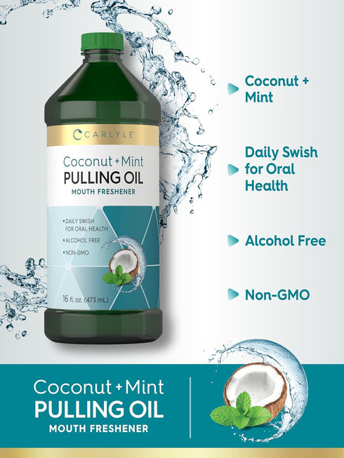 Carlyle Pulling Oil for Teeth & Gums | 16 Fl Oz Pack of 2 | Coconut & Mint | Non-GMO & Alcohol Free