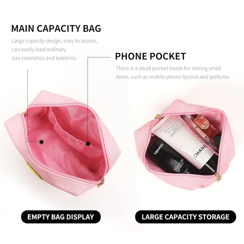 Preppy Patch Makeup Bag, Smile Lightning PU Leather Waterproof Cosmetic Bag for Girls, Travel Organizer, Pink