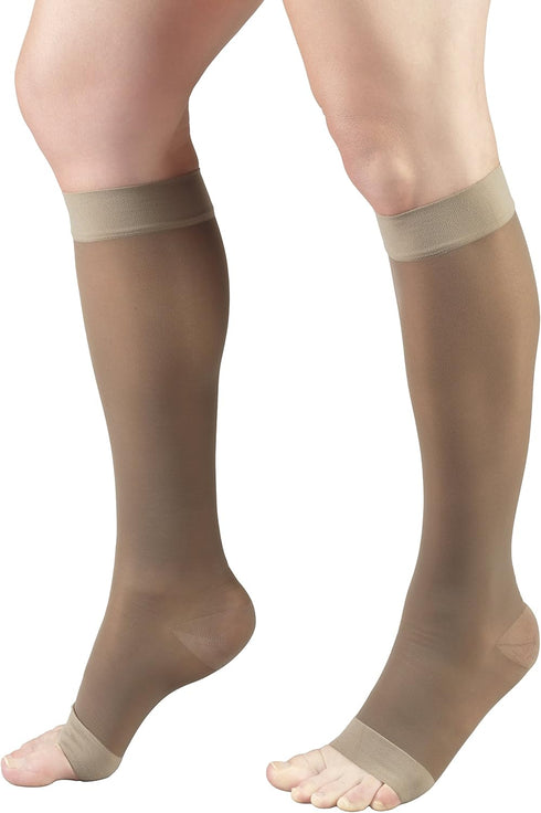 Truform Women's Knee High Length Sheer Compression Stockings, Open Toe, 15-20 mmHg, 20 Denier, Taupe, X-Large