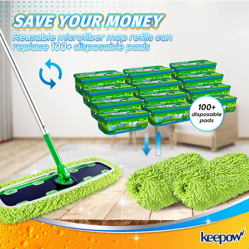 KEEPOW XL Dry Sweeping/Wet Mopping Cloths for Swiffer XL Sweeper, Reusable & Washable Microfiber Mop Pad Refills, 6 Pack