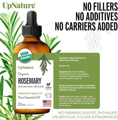UpNature Organic Rosemary Oil, 100% Pure Rosemary for Hair, Scalp, Skin, 2oz