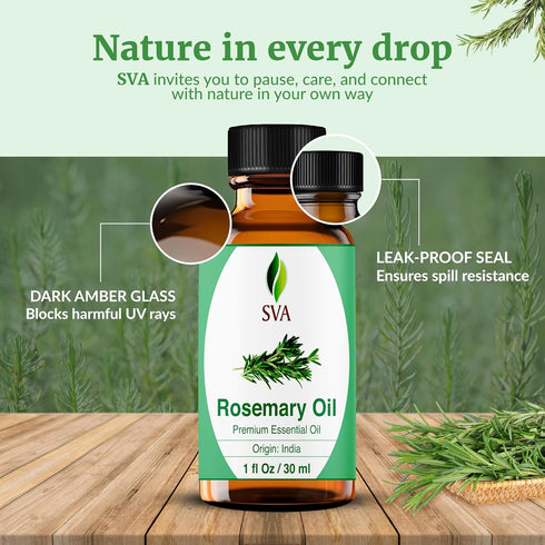 SVA Rosemary Essential Oil – 1 Fl Oz – 100% Natural for Hair, Face, Skin Care, Aromatherapy