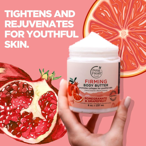 Petal Fresh Pure Firming Pomegranate & Grapefruit Body Butter, 8 oz, Natural Ingredients, Vegan