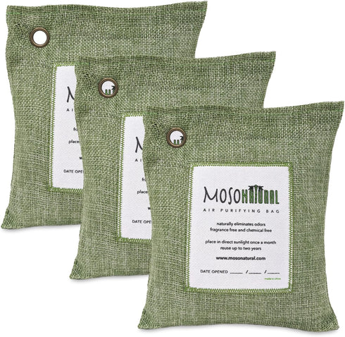 Moso Natural Air Purifying Bag 200g (3 Pack) - Scent Free Odor Eliminator for Cars, Closets, Bathrooms