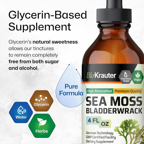 BIO KRAUTER Irish Sea Moss Drops - Vegan Immune Support Supplement with Bladderwrack, Alcohol & Sugar Free, 4 Fl.Oz.