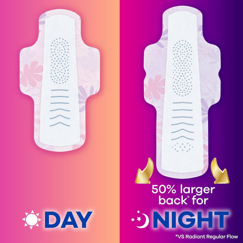 Always Radiant Feminine Pads for Women, Overnight Absorbency, Flexfoam Pads with Wings, Size 4, 60 Count (3 Packs of 20)