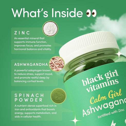 Gummies Immune Black Girl Vitamins Calm Girl Ashwagandha + Zinc Stress Support, Promotes Relaxation & Mental Clarity