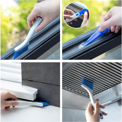 2 Pcs Small Scrub Brush with Handle for Cleaning Sink, Bathroom, Kitchen Edge Corner Grout, Window Track - Household Use