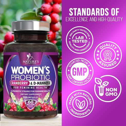 Probiotics for Women's Vaginal Health, 60 Billion CFU, Prebiotics, 120 Capsules, Cranberry, Urinary & Digestive Support
